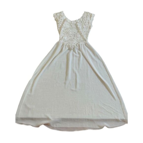 90’ Vintage Victoria's Secret Maxi Dress Nightgown Ivory Floral Lace Plunge Back - Picture 2 of 10